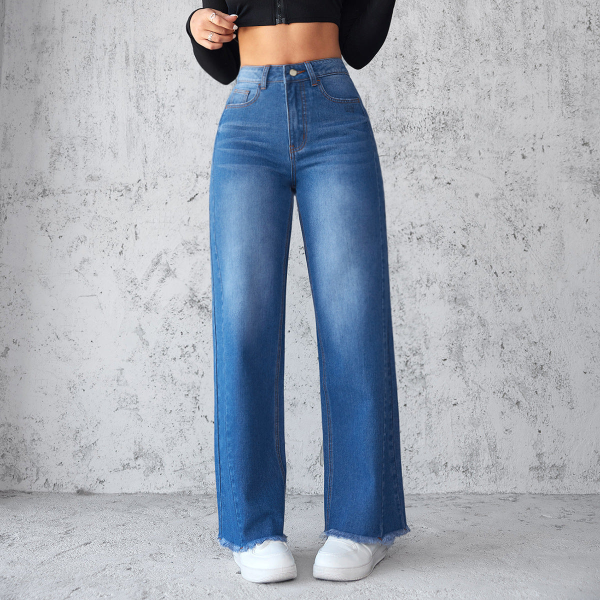 Straight Wide-Leg Jeans Casual High-Waist Non-Elastic Womens Clothing