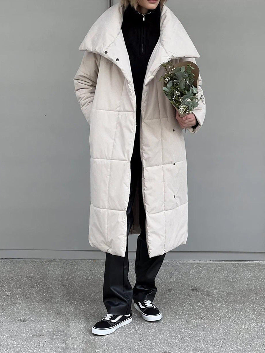 Long Coat Winter Jacket With Pockets And Lace-Up Design Thick Coat