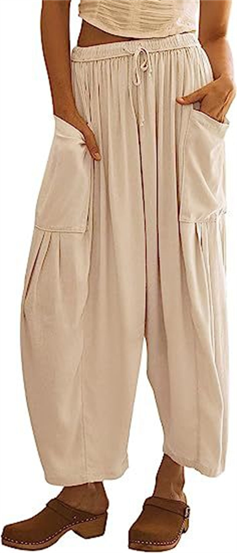 Wide Leg Elastic High Waist Pleated Trousers Solid Color