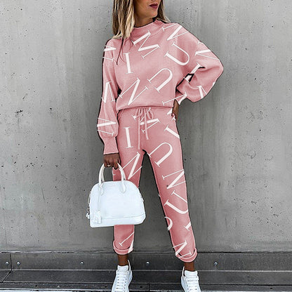 High Collar Casual Solid Color Trousers Two-Piece Suit