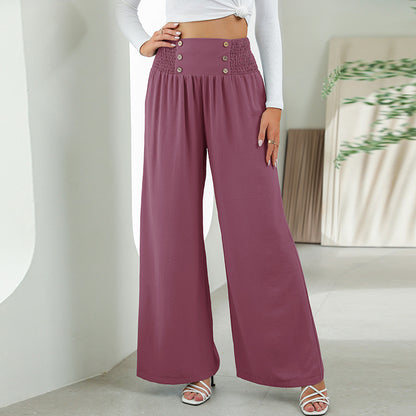 Straight Wide Leg Pants Elastic High Waist Casual Trousers