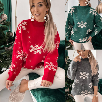 Christmas Sweater Knitted Fluffy Long Sleeves Pullovers Tops