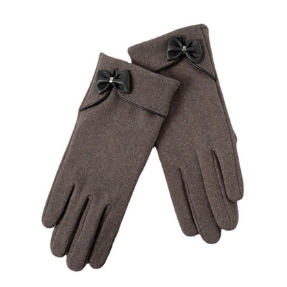 Fleece-Lined De Suede Bow Gloves Touch Screen