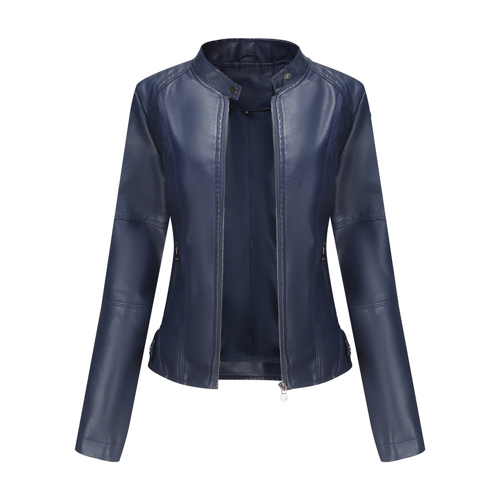 Leather Clothing With Stand Collar Slim-Fit Jacket