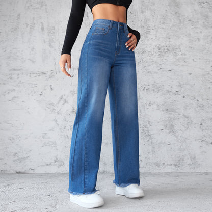 Straight Wide-Leg Jeans Casual High-Waist Non-Elastic Womens Clothing