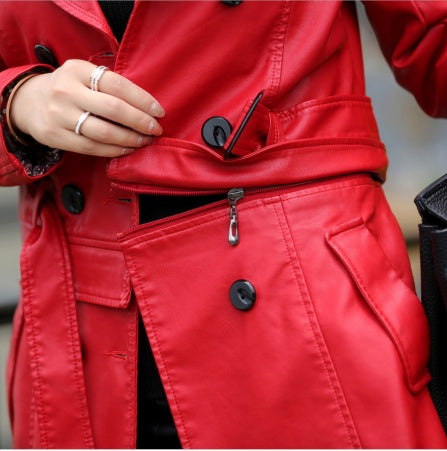 Slim-Fit Pu Leather Trench