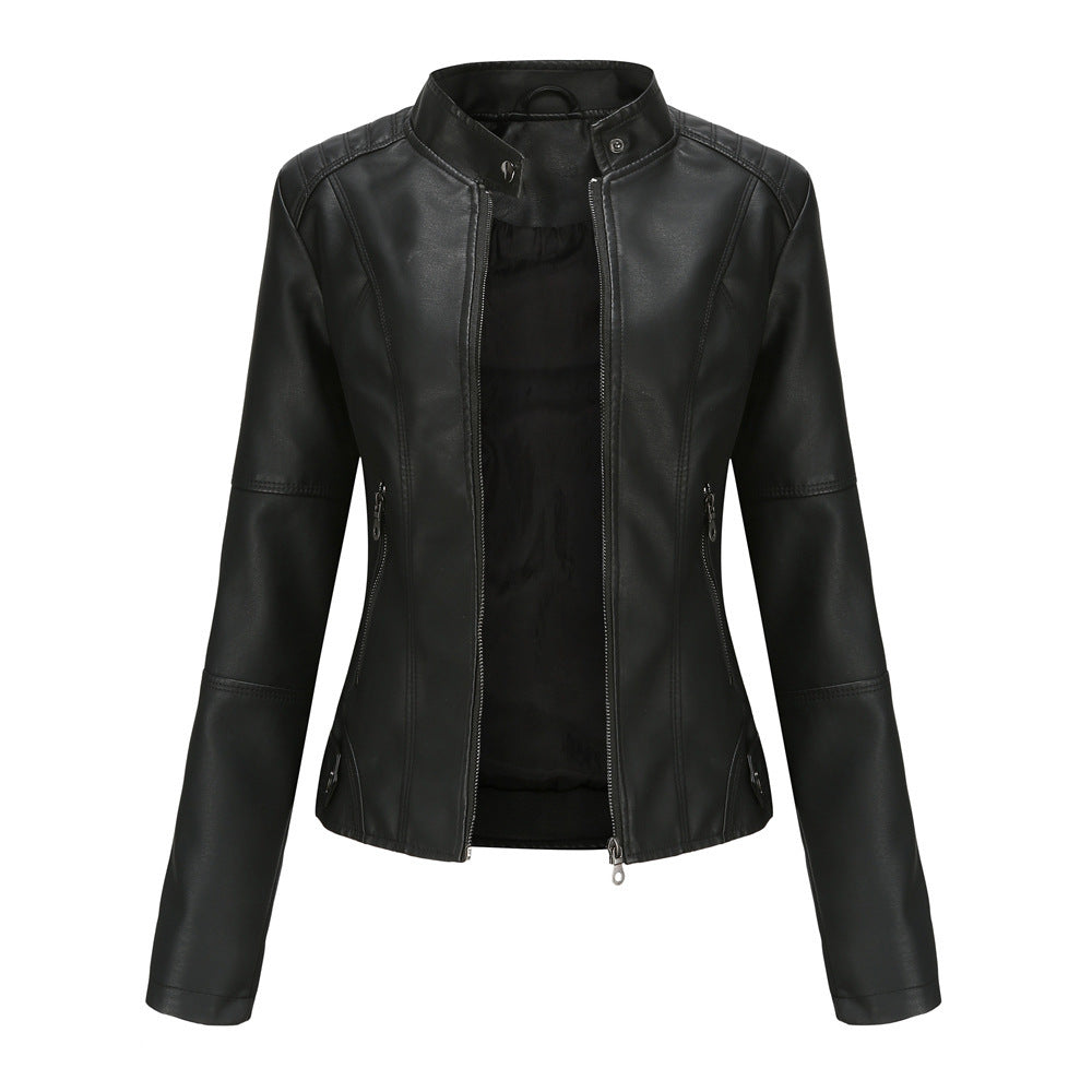 Leather Clothing With Stand Collar Slim-Fit Jacket