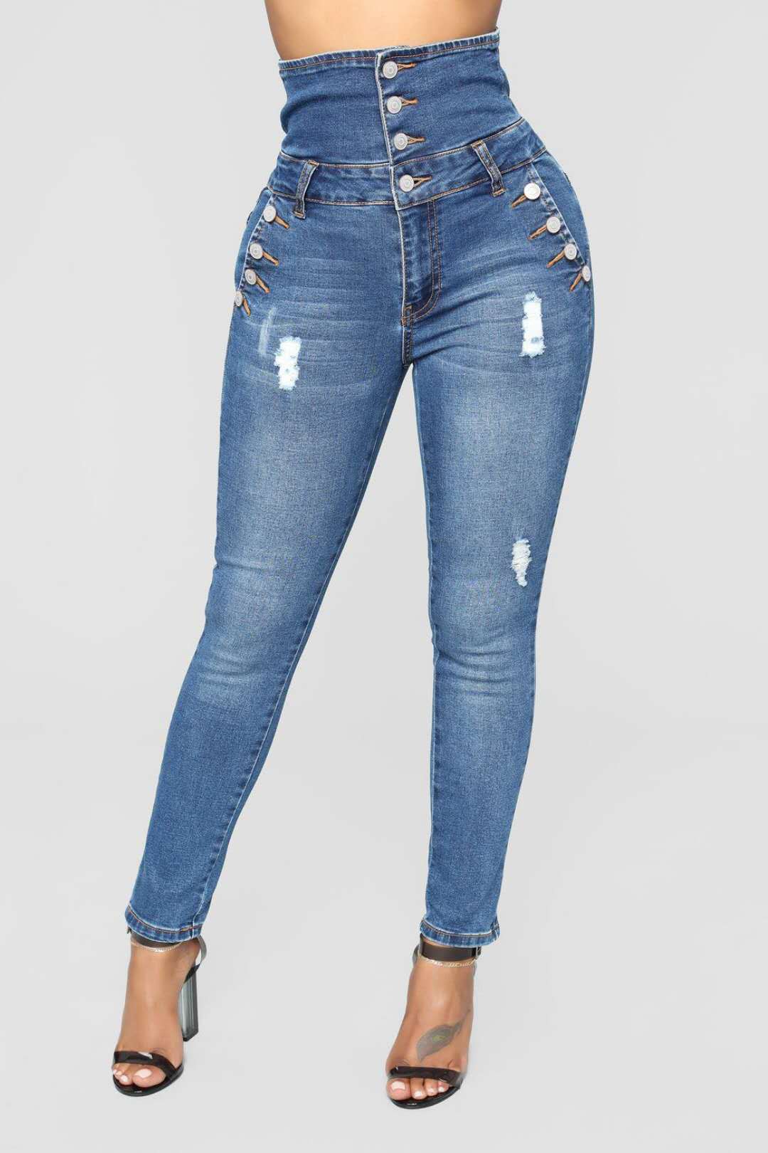 Ripped Hole High Waist Skinny Pencil Denim