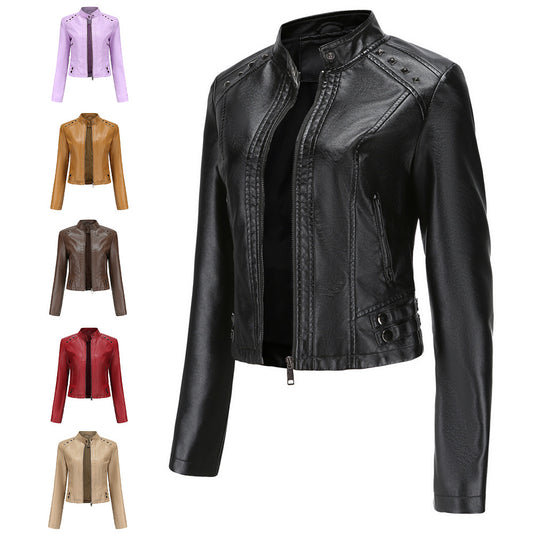 Long Sleeves Studded Leather Short Jacket