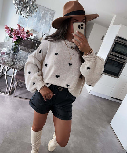 Hearts Loose Long Sleeve Sweater