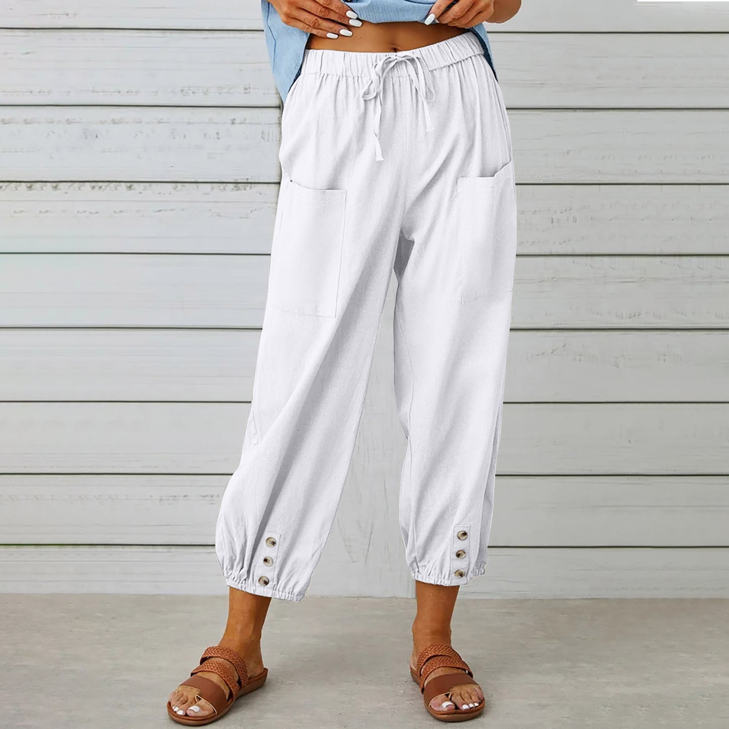 Drawstring Tie Pants With Pockets