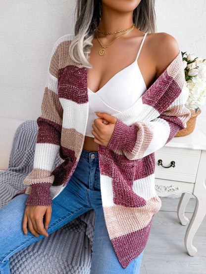 Plaid Lantern Sleeves Cardigan