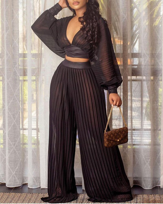 Pleated Wide-Leg Pants Two-Piece Suit