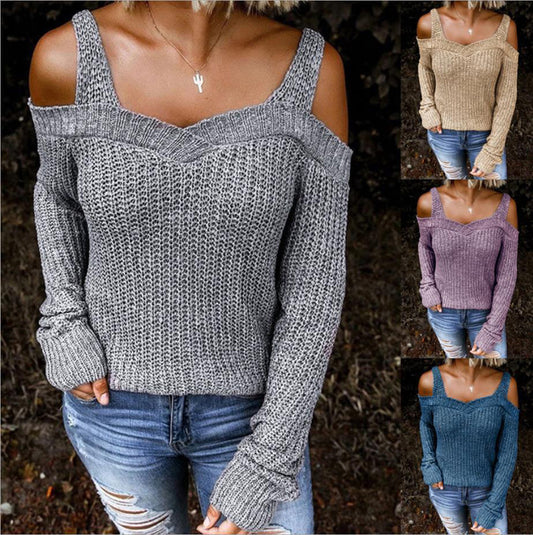 Off-The-Shoulder Strap Knitwear Sweater