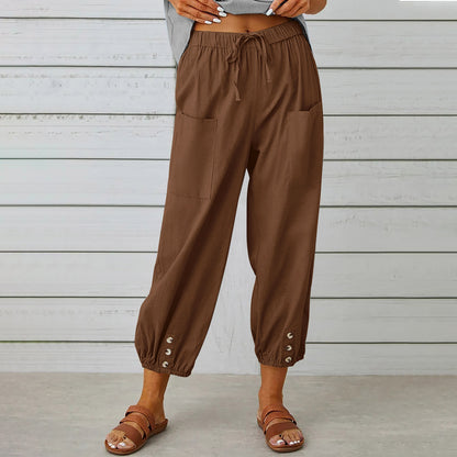 Drawstring Tie Pants With Pockets