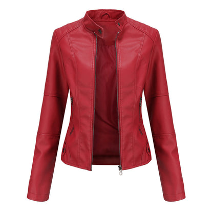 Leather Clothing With Stand Collar Slim-Fit Jacket