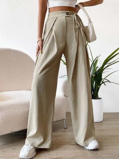 High-Waist Lace-Up Patchwork Fashion Casual Straight Leg Pants