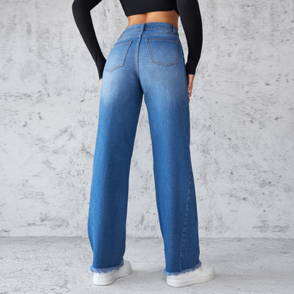 Straight Wide-Leg Jeans Casual High-Waist Non-Elastic Womens Clothing