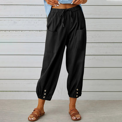 Drawstring Tie Pants With Pockets