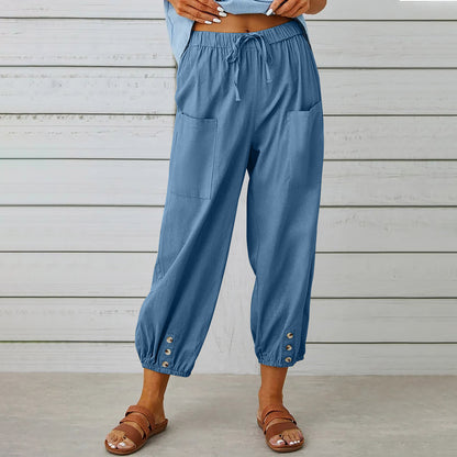 Drawstring Tie Pants With Pockets