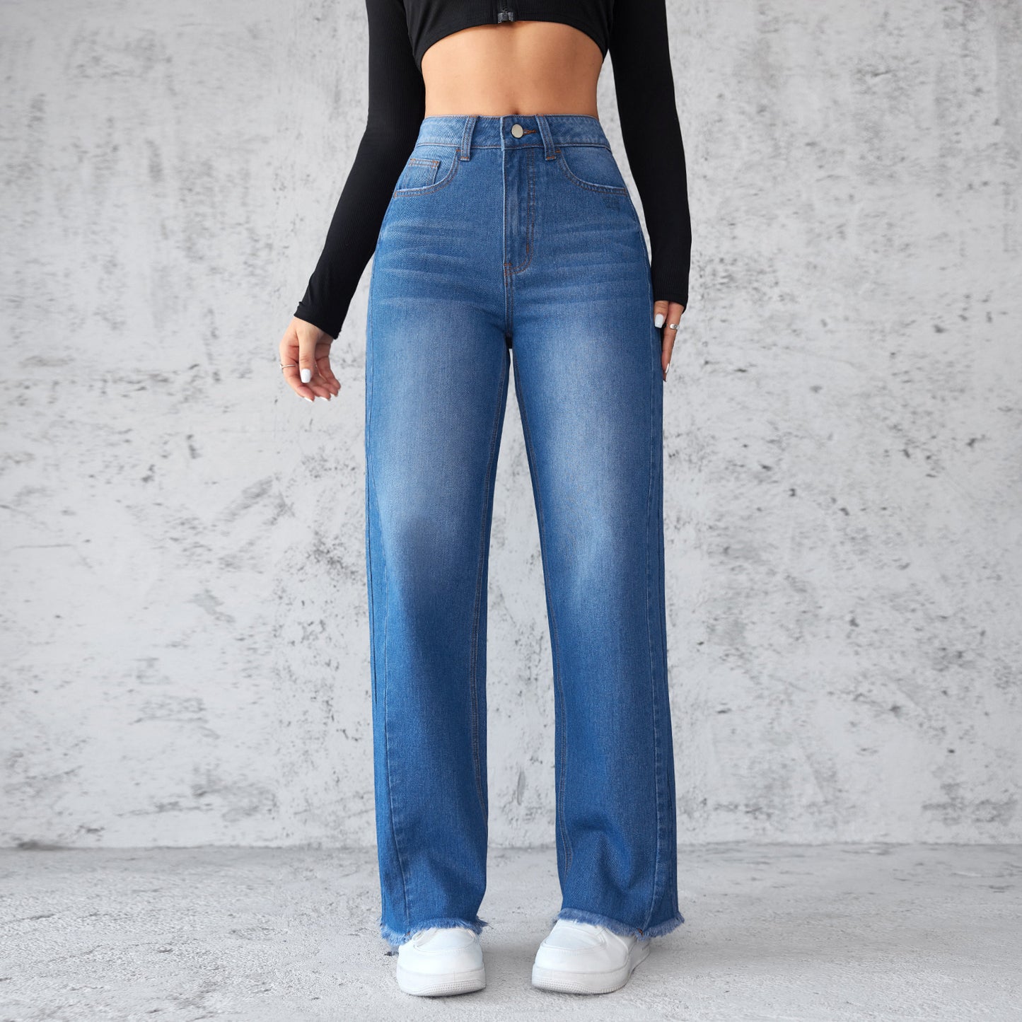 Straight Wide-Leg Jeans Casual High-Waist Non-Elastic Womens Clothing