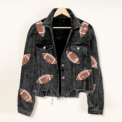 Corduroy Jacket Rugby Print Baseball Jacket