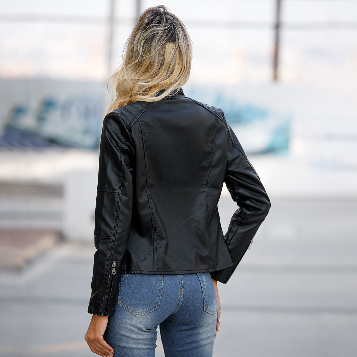 Leather Clothing With Stand Collar Slim-Fit Jacket