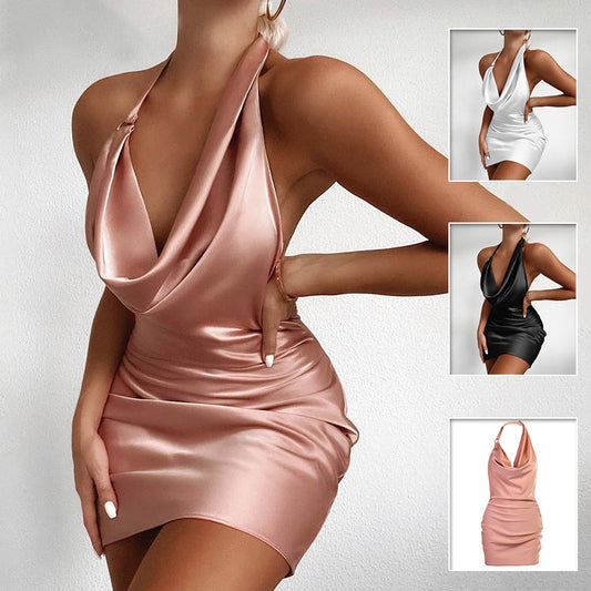 Satin Party Dress V Neck Party Dress