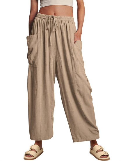 Wide Leg Elastic High Waist Pleated Trousers Solid Color