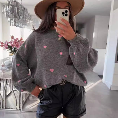 Hearts Loose Long Sleeve Sweater