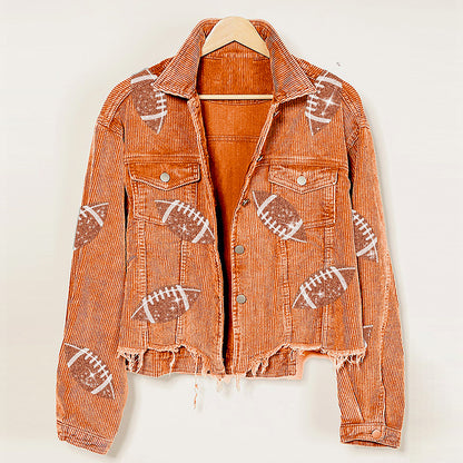 Corduroy Jacket Rugby Print Baseball Jacket