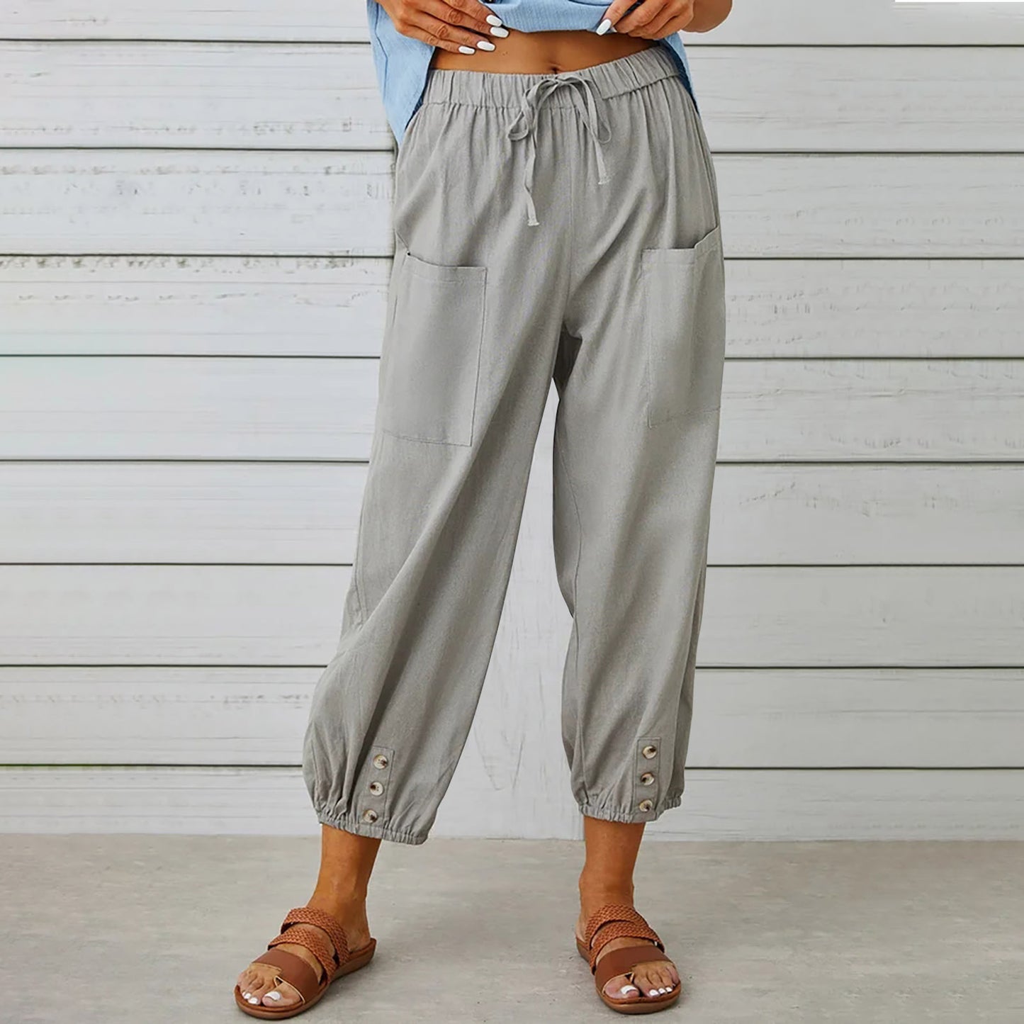 Drawstring Tie Pants With Pockets