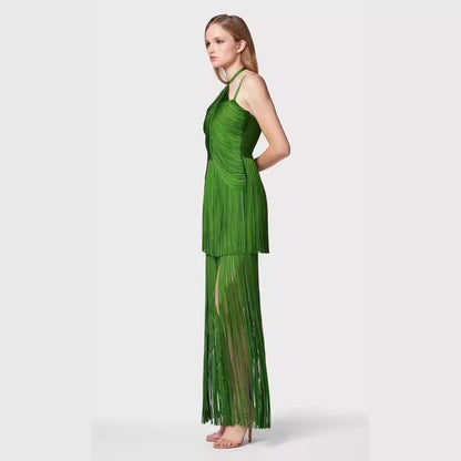 Green Halter Spaghetti Straps Dress