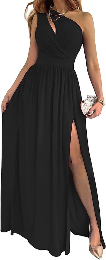 One Shoulder High Split Cutout Sleeveless Maxi Dress