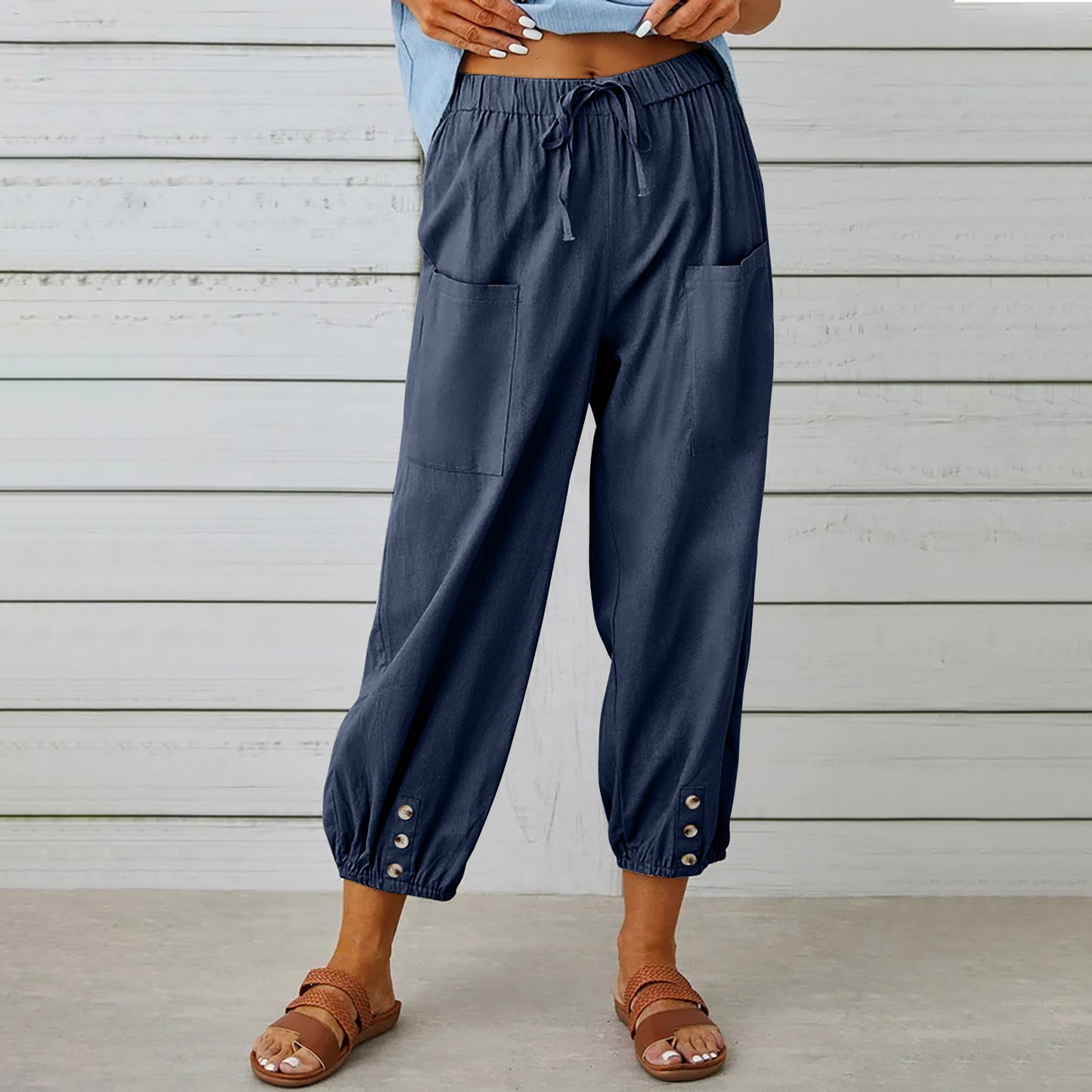 Drawstring Tie Pants With Pockets