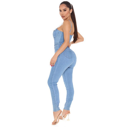 High Elastic Denim Jumpsuit Summer