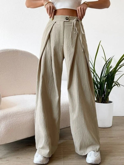 High-Waist Lace-Up Patchwork Fashion Casual Straight Leg Pants