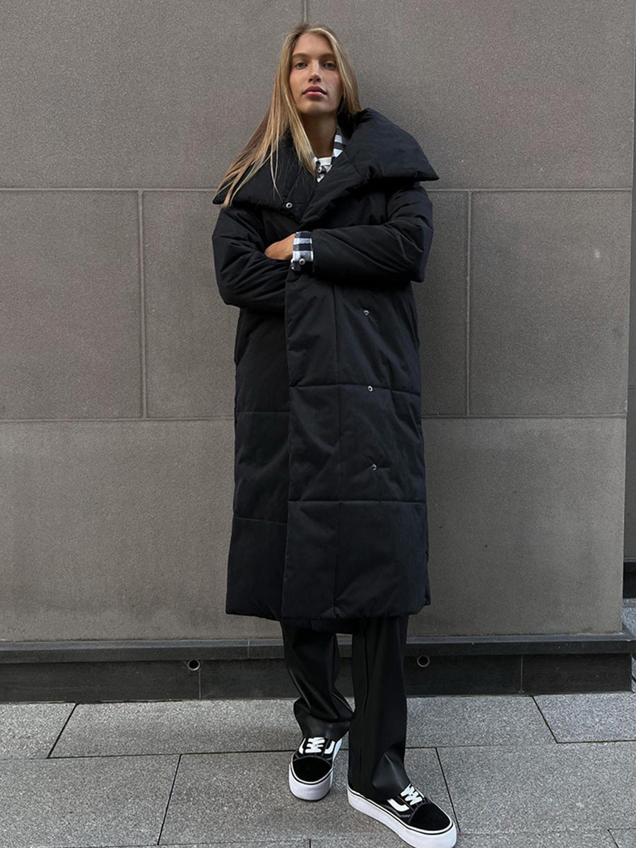 Long Coat Winter Jacket With Pockets And Lace-Up Design Thick Coat