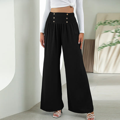 Straight Wide Leg Pants Elastic High Waist Casual Trousers