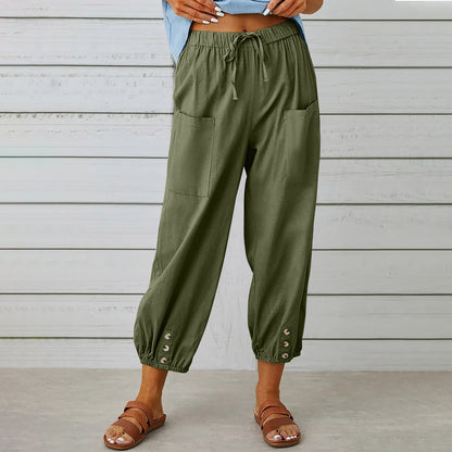 Drawstring Tie Pants With Pockets