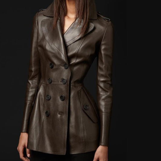 Mid-Length Leather Wind Coat Women'S Large Swing Coat