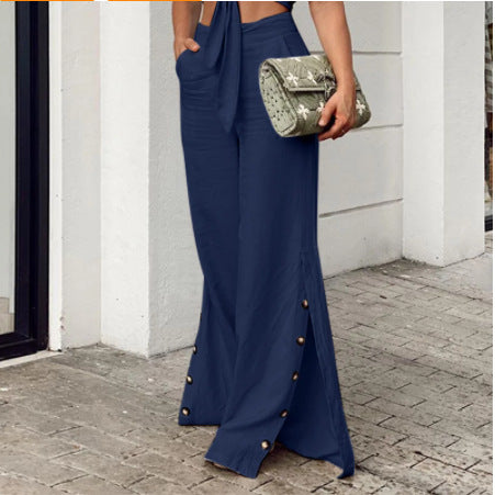 High Waist Cotton Linen Wide Leg Pants