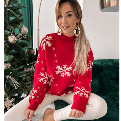 Christmas Sweater Knitted Fluffy Long Sleeves Pullovers Tops