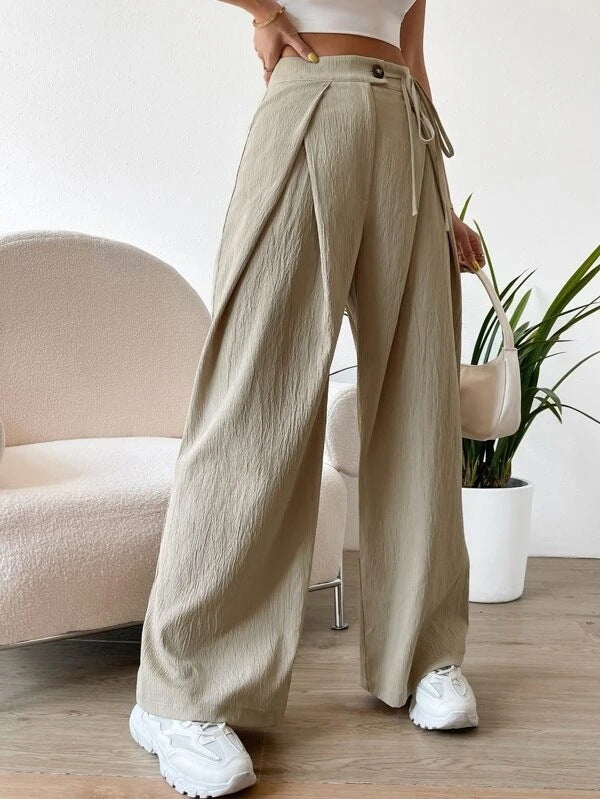 High-Waist Lace-Up Patchwork Fashion Casual Straight Leg Pants