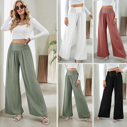 Straight Wide Leg Pants Elastic High Waist Casual Trousers