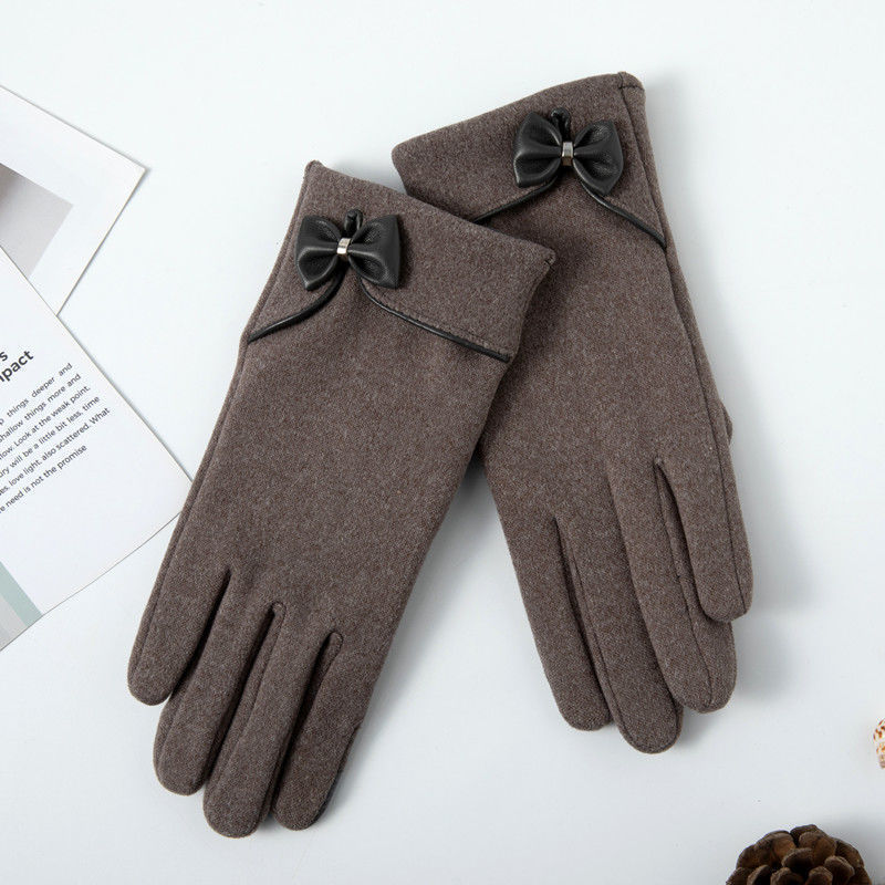 Fleece-Lined De Suede Bow Gloves Touch Screen