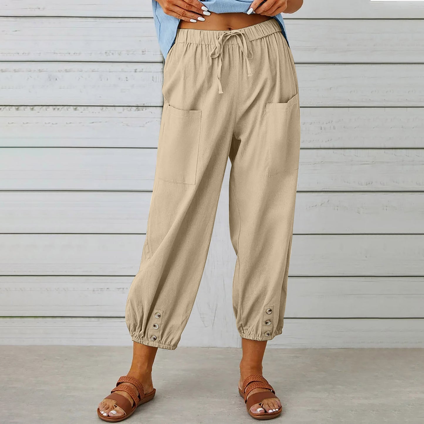 Drawstring Tie Pants With Pockets