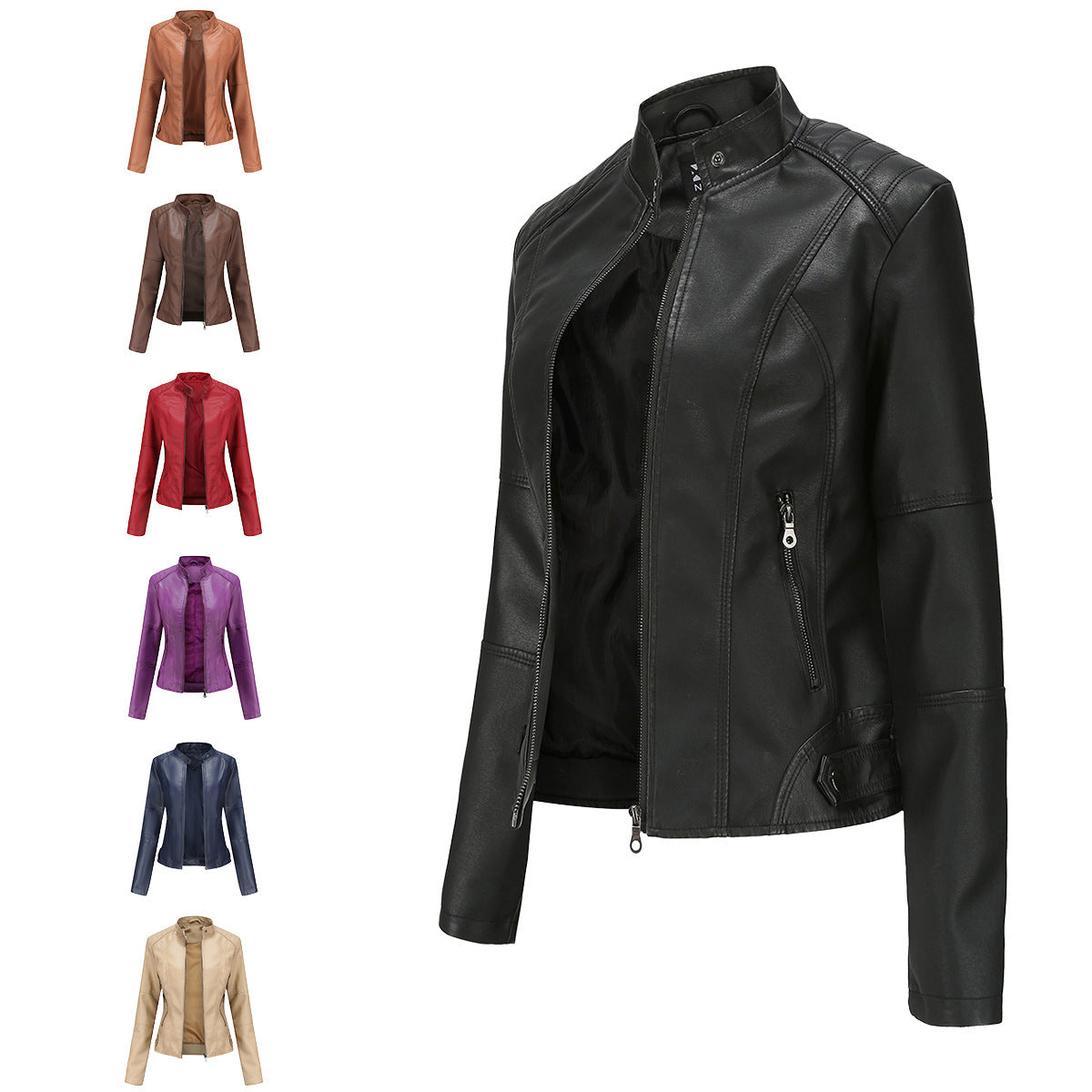 Leather Clothing With Stand Collar Slim-Fit Jacket