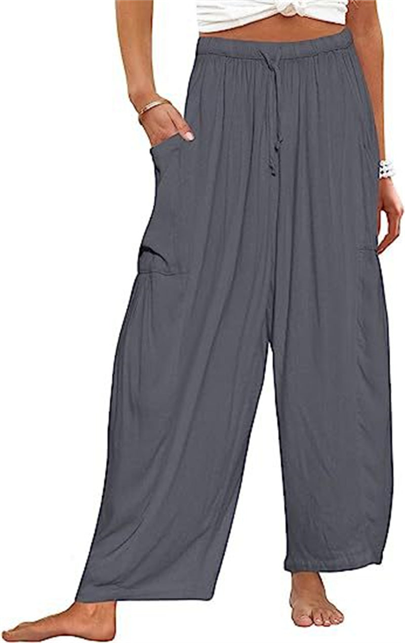 Wide Leg Elastic High Waist Pleated Trousers Solid Color