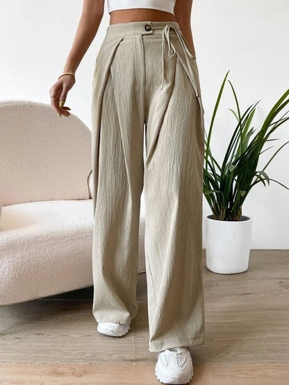 High-Waist Lace-Up Patchwork Fashion Casual Straight Leg Pants